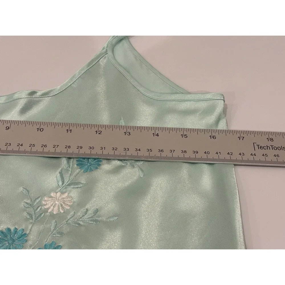 Satin Embroidered Floral Fairy Cami Slip Dress Size L Green Nightie‎ Thoi Trang